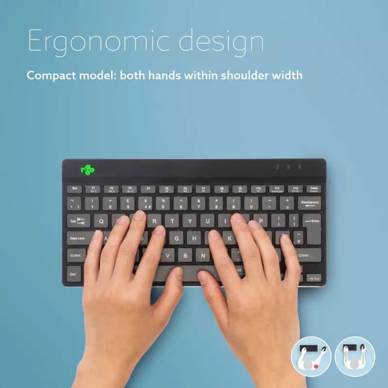 R-Go Tools Ergonomische Tastatur R-Go Compact Break, kompakte Tastatur mit Pausen-Software, QWERTZ (DE), Bluetooth, schwarz