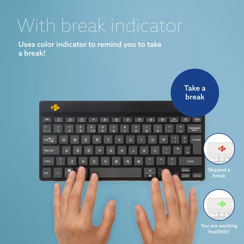 R-Go Tools Ergonomische Tastatur R-Go Compact Break, kompakte Tastatur mit Pausen-Software, QWERTZ (DE), Bluetooth, schwarz