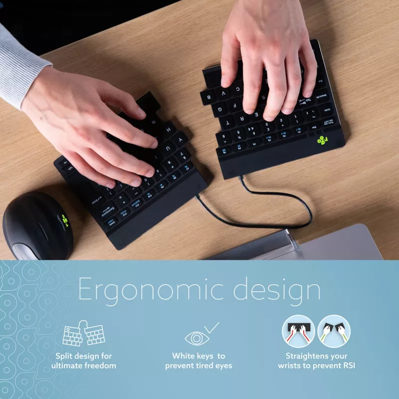 R-Go Tools Ergonomische Tastatur R-Go Split Break mit Break-Software, ergonomische geteilte Tastatur, QWERTZ (DE), Bluetooth, schwarz