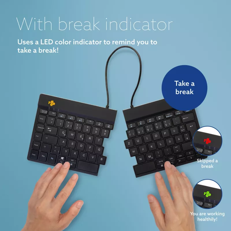 R-Go Tools Ergonomische Tastatur R-Go Split Break mit Break-Software, ergonomische geteilte Tastatur, QWERTZ (DE), Bluetooth, schwarz