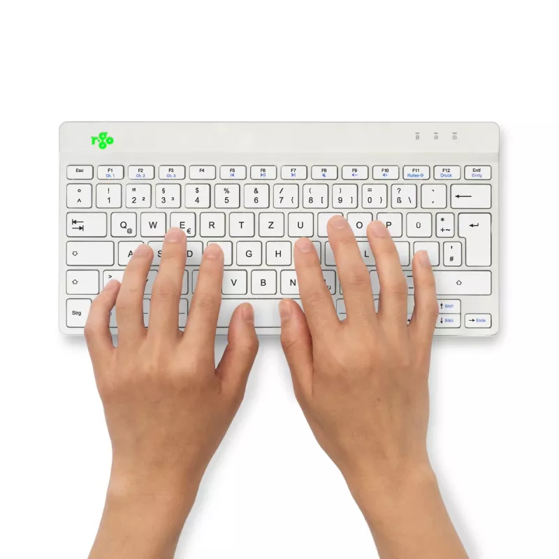 R-Go Tools Ergonomische Tastatur R-Go Compact Break, kompakte Tastatur mit Pausen-Software, QWERTZ (DE), Bluetooth, weiß