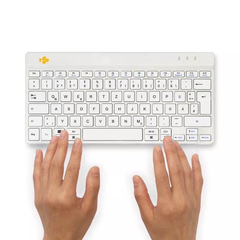 R-Go Tools Ergonomische Tastatur R-Go Compact Break, kompakte Tastatur mit Pausen-Software, QWERTZ (DE), Bluetooth, weiß