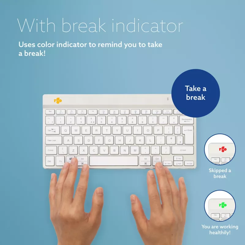 R-Go Tools Ergonomische Tastatur R-Go Compact Break, kompakte Tastatur mit Pausen-Software, QWERTZ (DE), Bluetooth, weiß