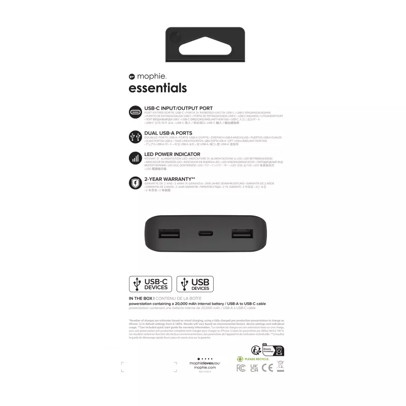 mophie essentials powerstation 20K 20.000 mAh Schwarz