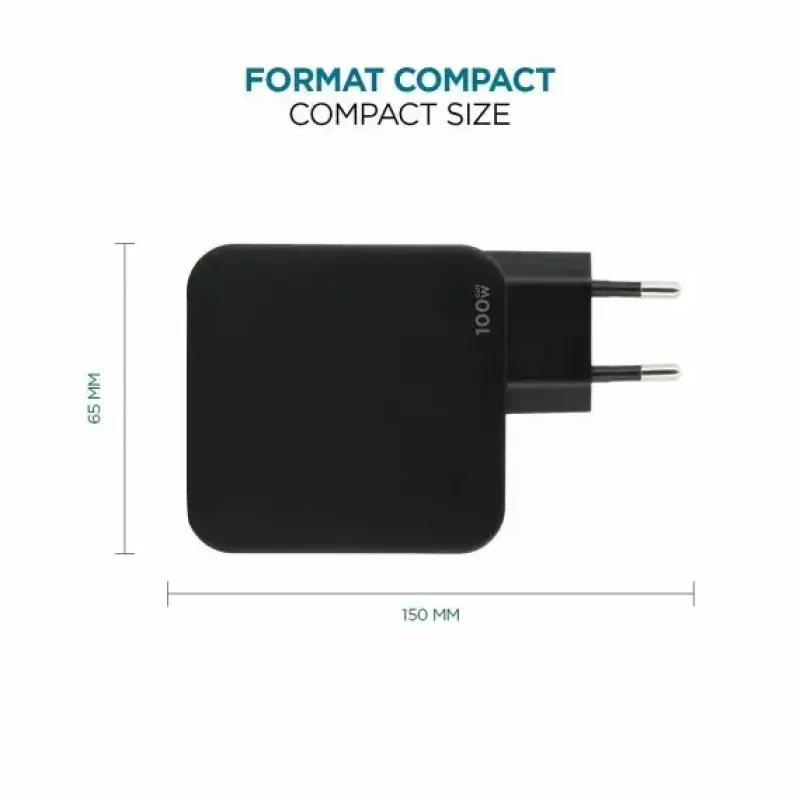 Ravanson Mobilis Ladegerät 100W GaN 2×USB‑C + 1×USB‑A AC für den Innenbereich — für Laptop, Smartphone, Tablet — Schwarz