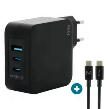 Ravanson Mobilis Ladegerät 100W GaN 2×USB‑C + 1×USB‑A AC für den Innenbereich — für Laptop, Smartphone, Tablet — Schwarz