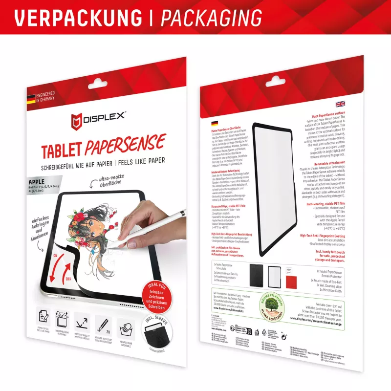 Displex TABLET PAPERSENSE für iPad Pro 11'' (1./2./3./4. Gen.)/Air (4./5. Gen.), abnehmbare Schreib- oder Zeichenfolie mit Paper Feeling