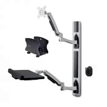 StarTech.com Wandmontage-Workstation, VESA-Halterung für 32-Zoll-Monitore (22 lb/10 kg), voll bewegliche Einzelmonitorhalterung und Tastaturablage mit Desktop-Computer/PC-Halterung, Stehpult