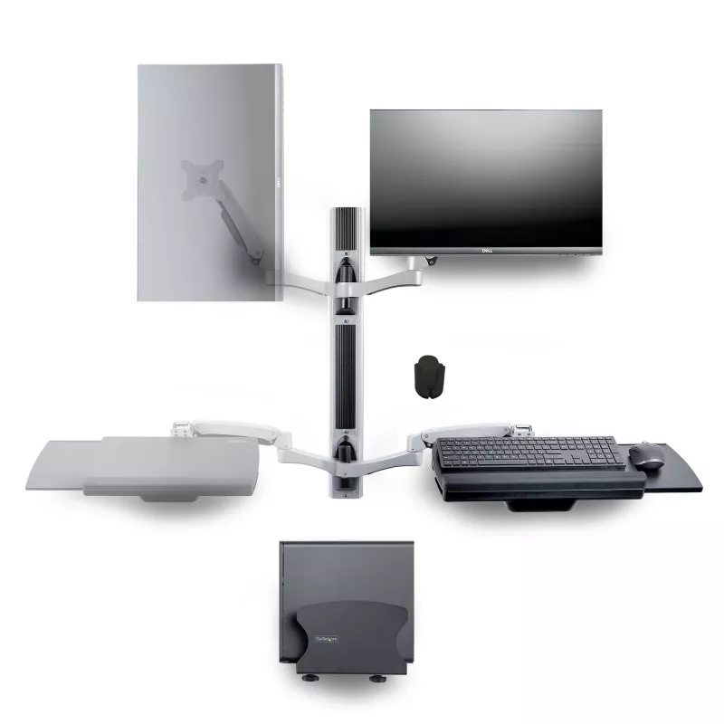 StarTech.com Wandmontage-Workstation, VESA-Halterung für 32-Zoll-Monitore (22 lb/10 kg), voll bewegliche Einzelmonitorhalterung und Tastaturablage mit Desktop-Computer/PC-Halterung, Stehpult