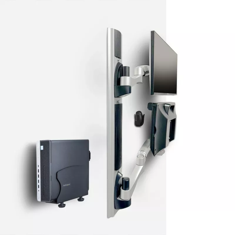 StarTech.com Wandmontage-Workstation, VESA-Halterung für 32-Zoll-Monitore (22 lb/10 kg), voll bewegliche Einzelmonitorhalterung und Tastaturablage mit Desktop-Computer/PC-Halterung, Stehpult