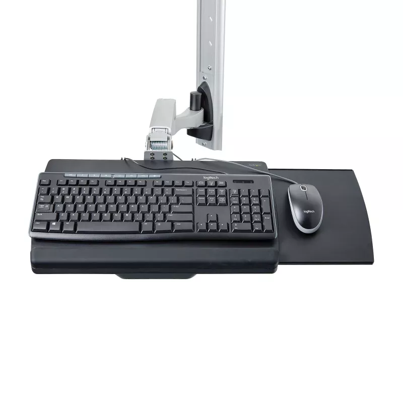 StarTech.com Wandmontage-Workstation, VESA-Halterung für 32-Zoll-Monitore (22 lb/10 kg), voll bewegliche Einzelmonitorhalterung und Tastaturablage mit Desktop-Computer/PC-Halterung, Stehpult