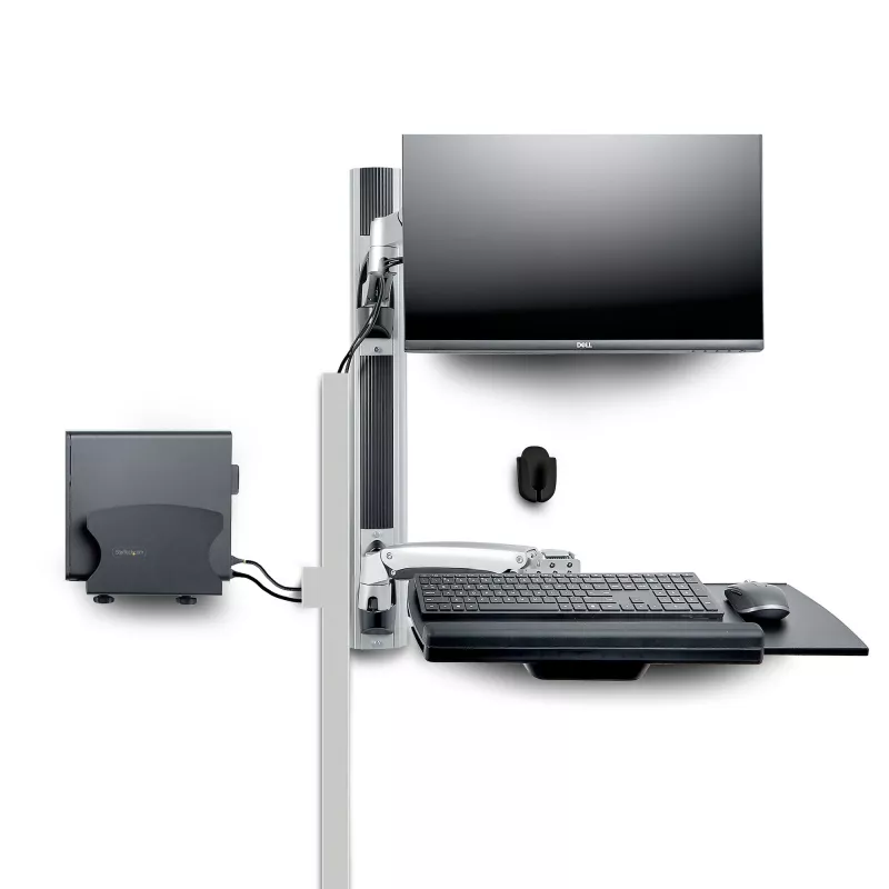 StarTech.com Wandmontage-Workstation, VESA-Halterung für 32-Zoll-Monitore (22 lb/10 kg), voll bewegliche Einzelmonitorhalterung und Tastaturablage mit Desktop-Computer/PC-Halterung, Stehpult