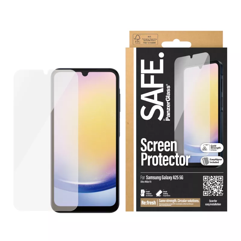 PanzerGlass SAFE. by ® Displayschutz Samsung Galaxy A25 5G | Ultra-Wide Fit mit EasyAligner