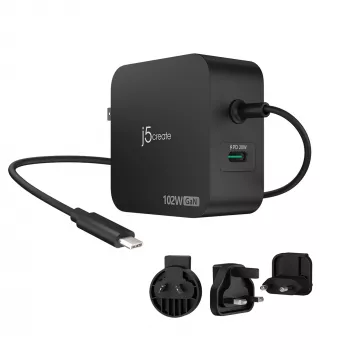 j5create 102W GaN PD USB-C 2-Port Ladegerät mit austauschbaren Netzsteckern