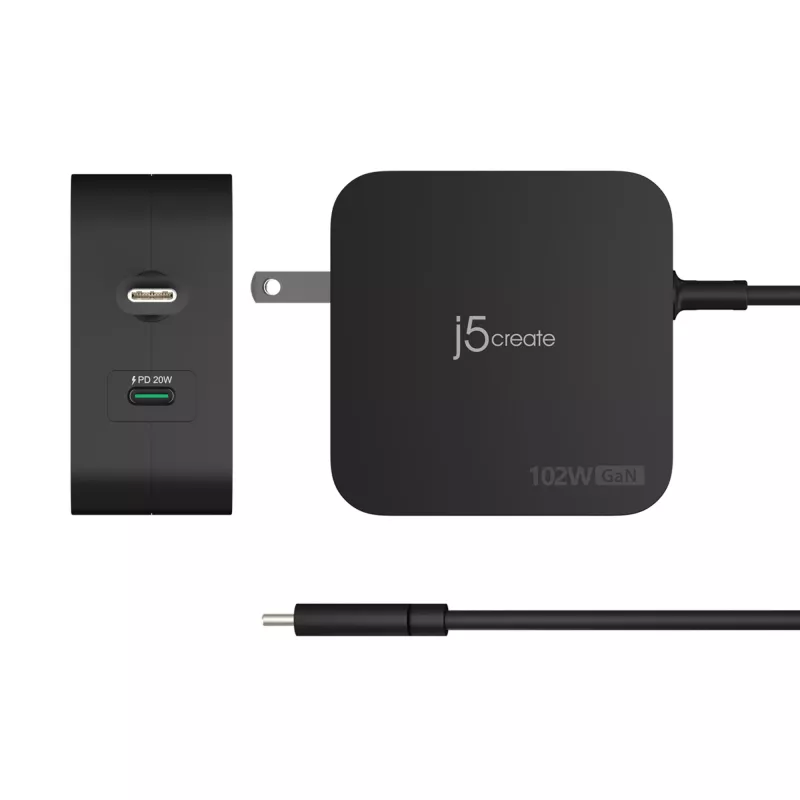 j5create 102W GaN PD USB-C 2-Port Ladegerät mit austauschbaren Netzsteckern