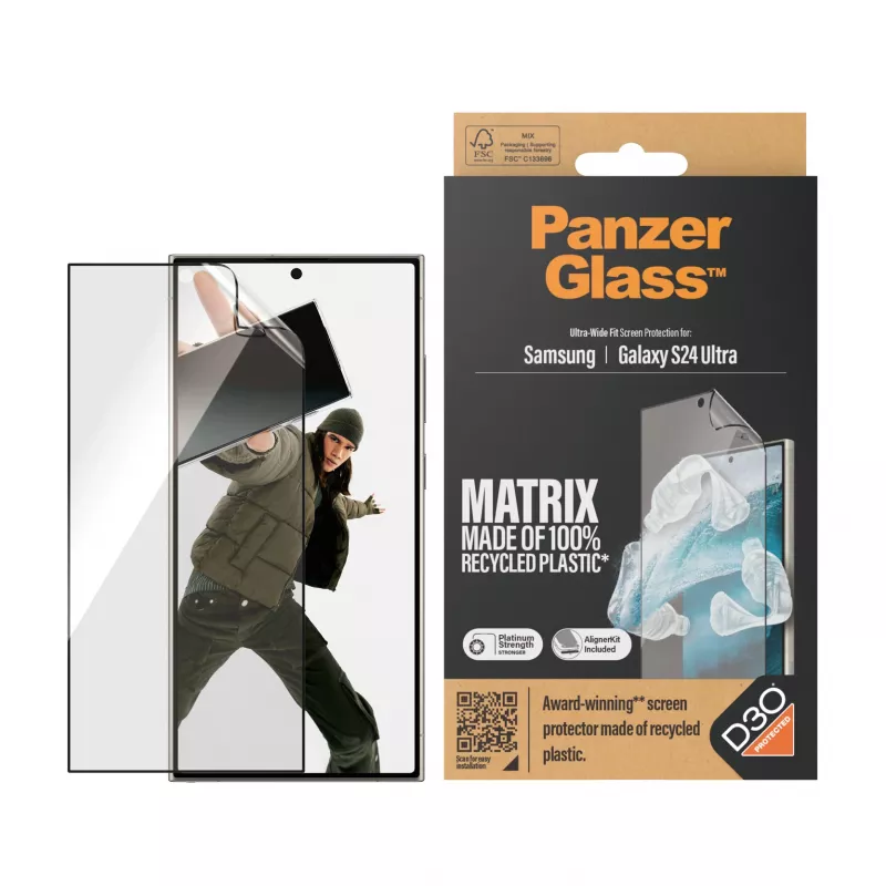 PanzerGlass ® ECO MATRIX Displayschutz mit D3O® Samsung Galaxy S24 Ultra | Ultra-Weit-Passform mit AlignerKit