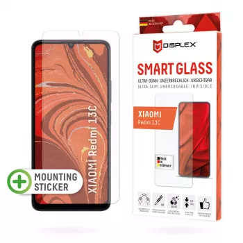 Displex Smart Glass (9H) für Xiaomi Redmi 13C, Montageaufkleber, unzerbrechlich