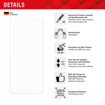 Displex Smart Glass (9H) für Xiaomi Redmi 13C, Montageaufkleber, unzerbrechlich