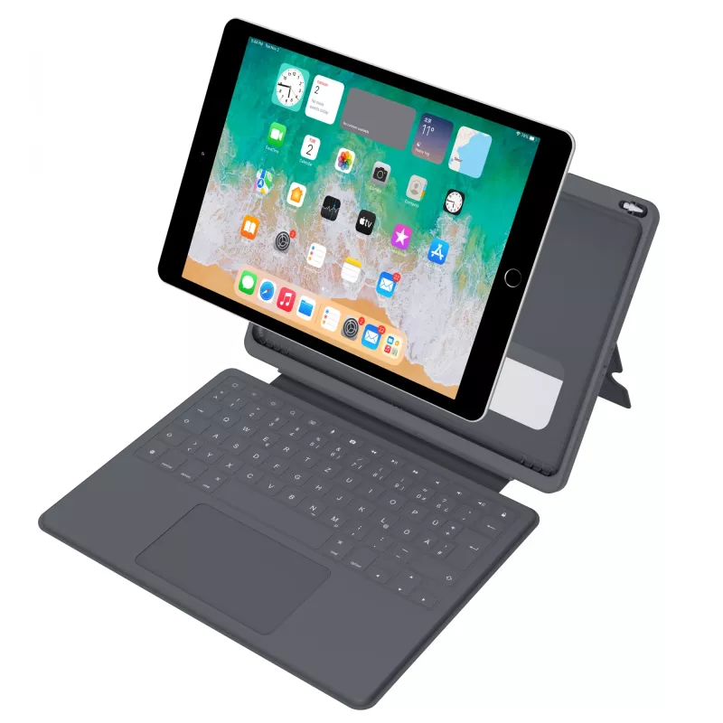 ASTAR DEQSTER Smart Rugged Touch Plus Tastatur 10,2 Zoll — QWERTZ Deutsch, mechanische Schalter, Smart Connector-Docking, Grau