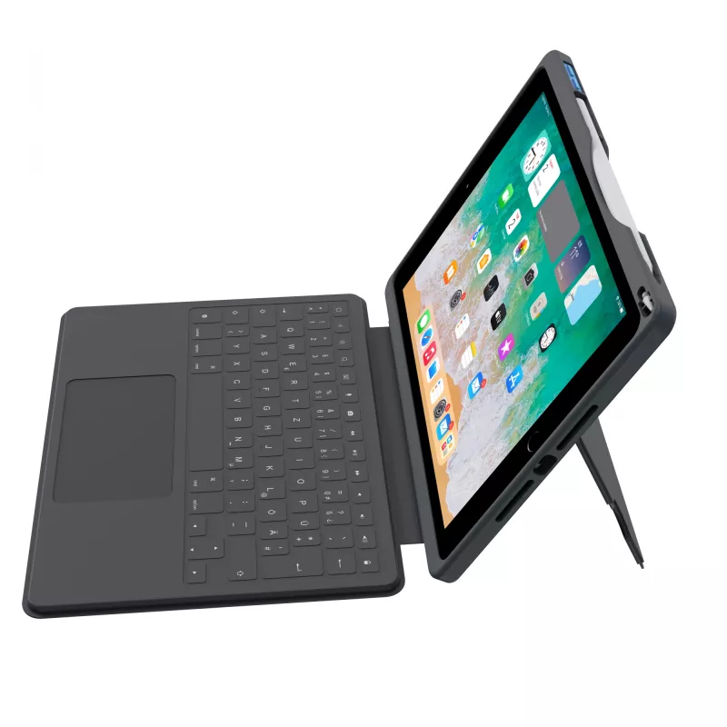 ASTAR DEQSTER Smart Rugged Touch Plus Tastatur 10,2 Zoll — QWERTZ Deutsch, mechanische Schalter, Smart Connector-Docking, Grau