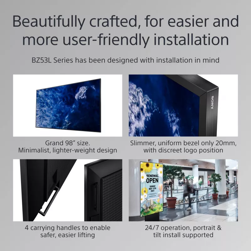 Sony BRAVIA FW-98BZ53L 4K HDR Full Array LED Professional Display, 780 cd/m2, Deep Black Non-Glare 47% Haze, 24/7 & 5 Jahre PrimeSupport
