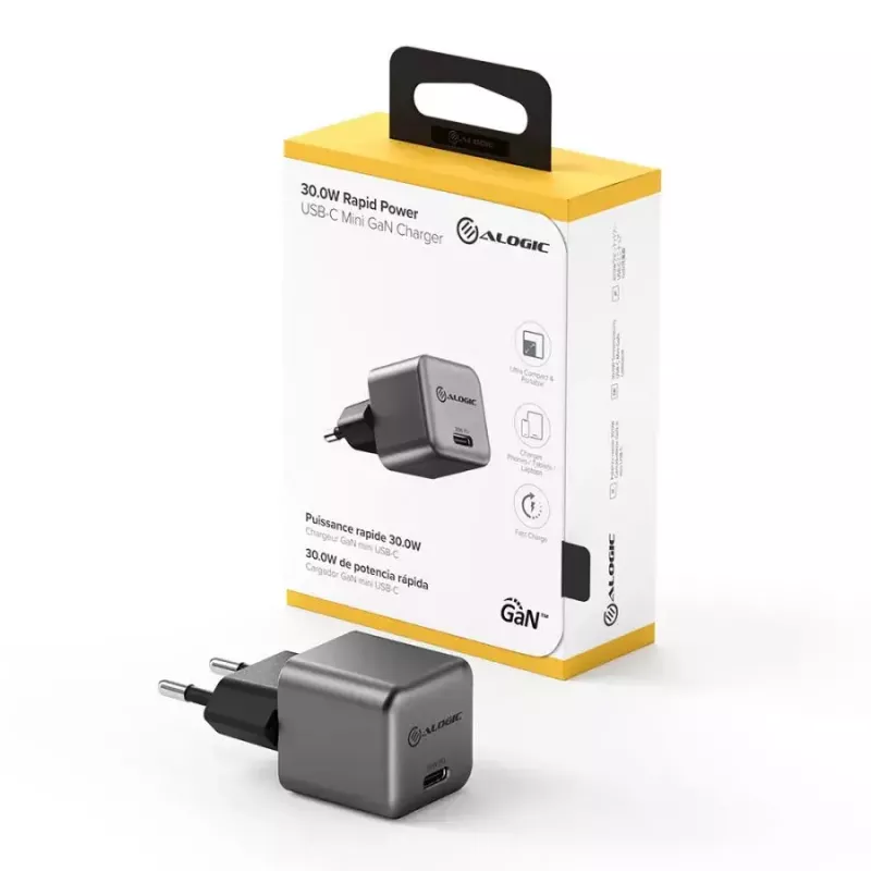 ALOGIC 1X30 30W Rapid Power USB-C MINI GaN Ladegerät Indoor AC Mobiltelefon Laptop Smartphone Tablet