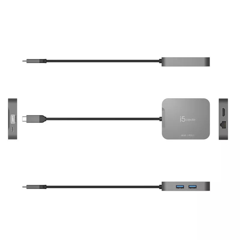 j5create JCD3191 4K60 Elite USB-C® Travel Adapter, Schwarz