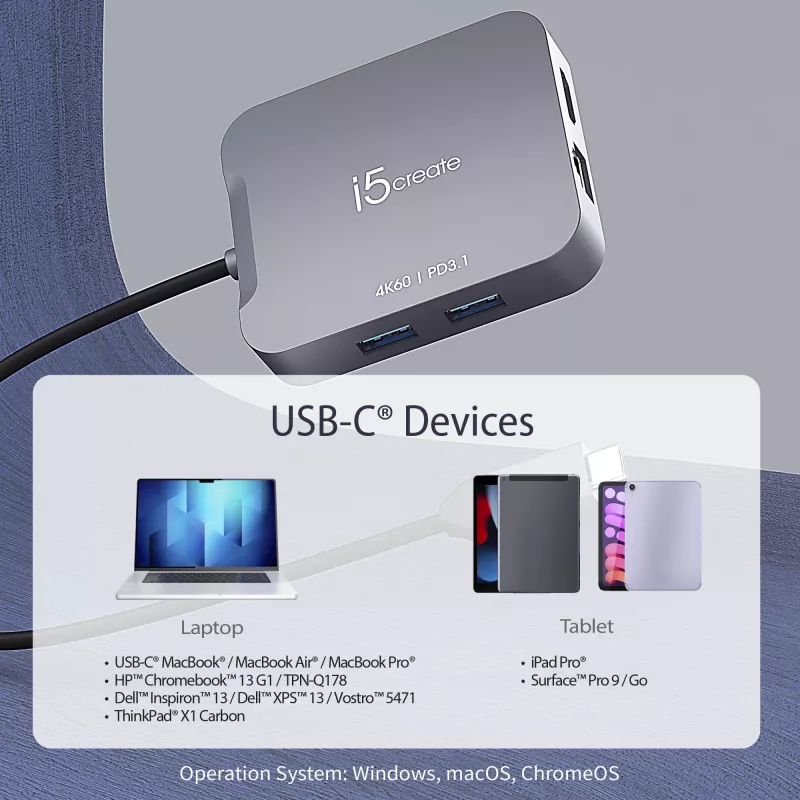 j5create JCD3191 4K60 Elite USB-C® Travel Adapter, Schwarz