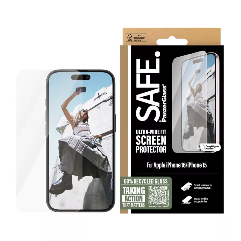 PanzerGlass SAFE. by ® Displayschutz iPhone '24 6,1 Zoll | Ultra-Wide Fit