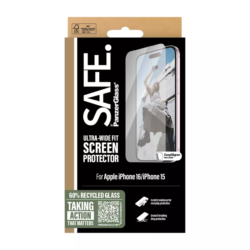 PanzerGlass SAFE. by ® Displayschutz iPhone '24 6,1 Zoll | Ultra-Wide Fit