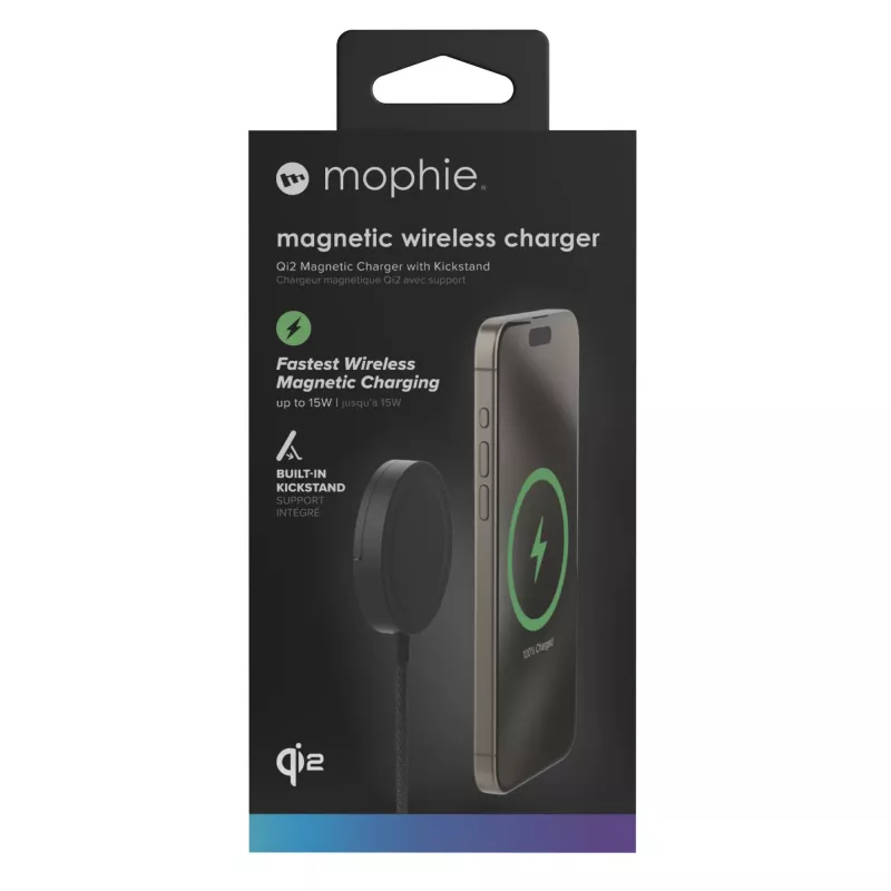 mophie Qi2 Magnetic Charger Smartphone Schwarz USB Kabelloses Laden Schnellladen Innenbereich