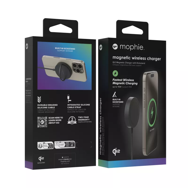 mophie Qi2 Magnetic Charger Smartphone Schwarz USB Kabelloses Laden Schnellladen Innenbereich