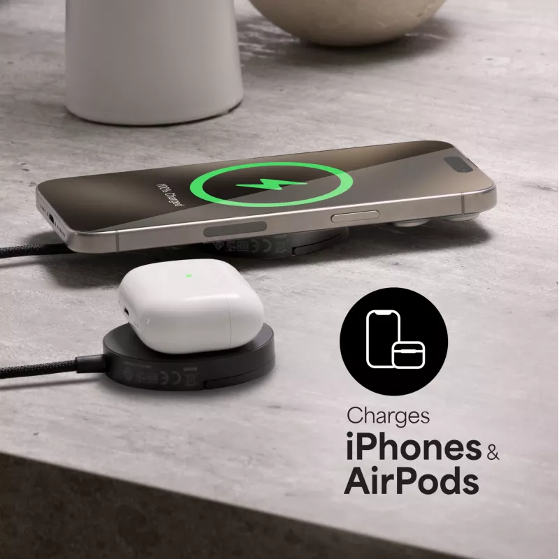 mophie Qi2 Magnetic Charger Smartphone Schwarz USB Kabelloses Laden Schnellladen Innenbereich