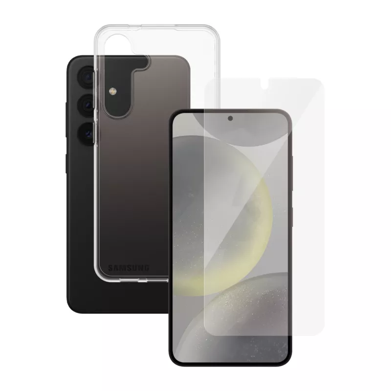 Bildschirmschutz 2-in-1-Bundle PanzerGlass SAFE. für Samsung Galaxy S24 — gehärtetes Glas + TPU-Rückseite, transparent, 50 Stück