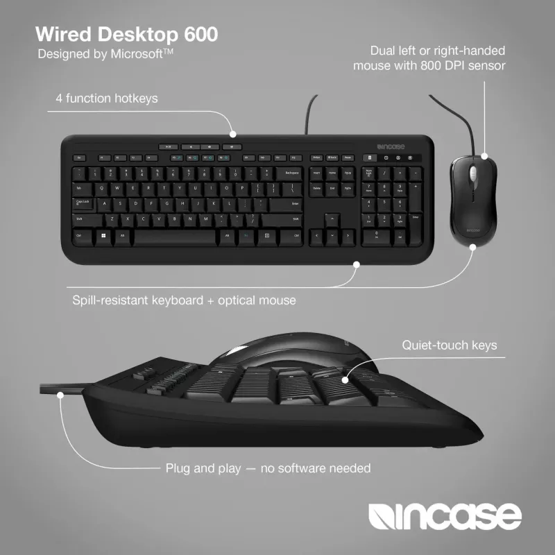 Incase Designed by Microsoft Wired Desktop 600 Tastatur Maus enthalten Universal USB QWERTY UK-Englisch Schwarz