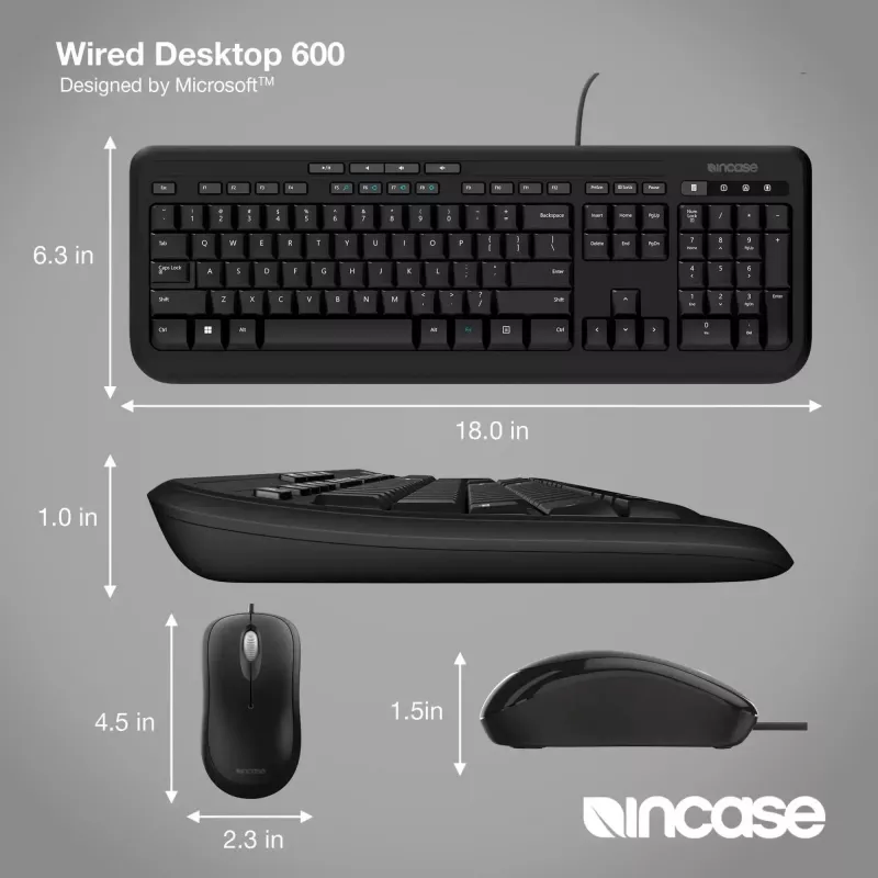 Incase Designed by Microsoft Wired Desktop 600 Tastatur Maus enthalten Universal USB QWERTY UK-Englisch Schwarz