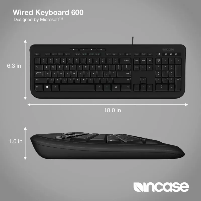 Kabelgebundene Full-Size-Tastatur Incase Designed by Microsoft Wired 600 — USB, QWERTY, UK-Englisch, Schwarz