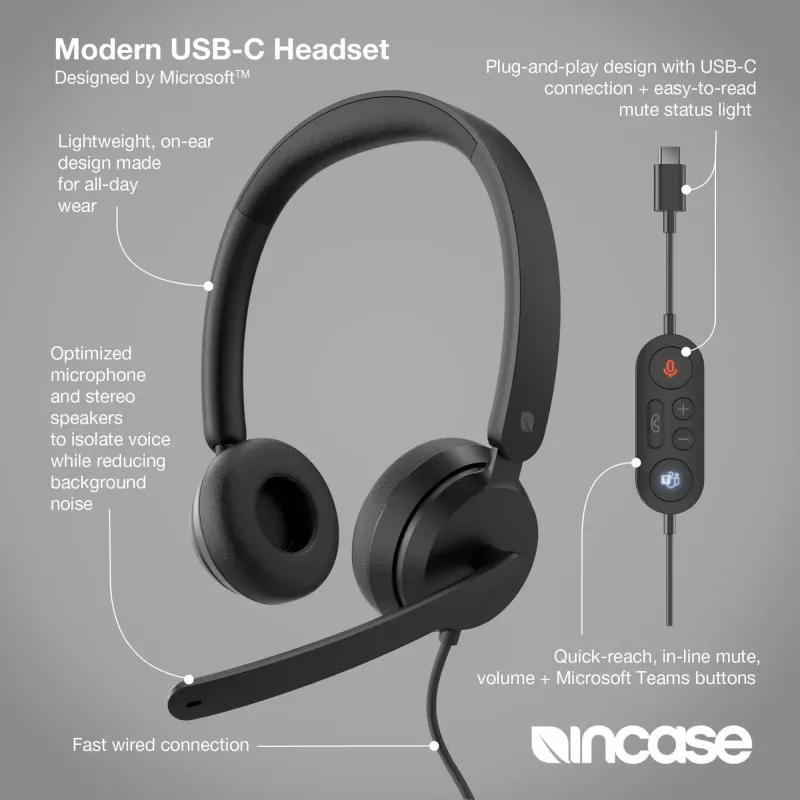 Incase Designed by Microsoft Modern USB-C Headset Kabelgebundenes Headset Head-Band Büro/Callcenter USB Typ-C Schwarz