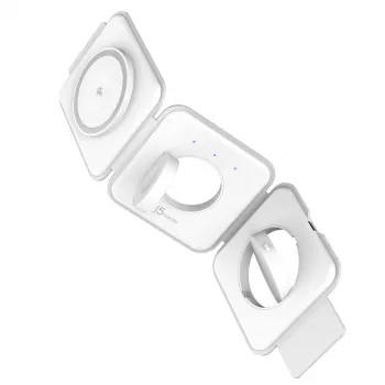 j5create Qi2 3-in-1 Magnetic Travel Wireless Charging Station Indoor USB Fast Charging White