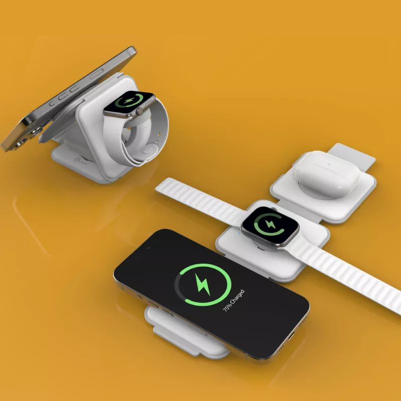 j5create Qi2 3-in-1 Magnetic Travel Wireless Charging Station Indoor USB Fast Charging White