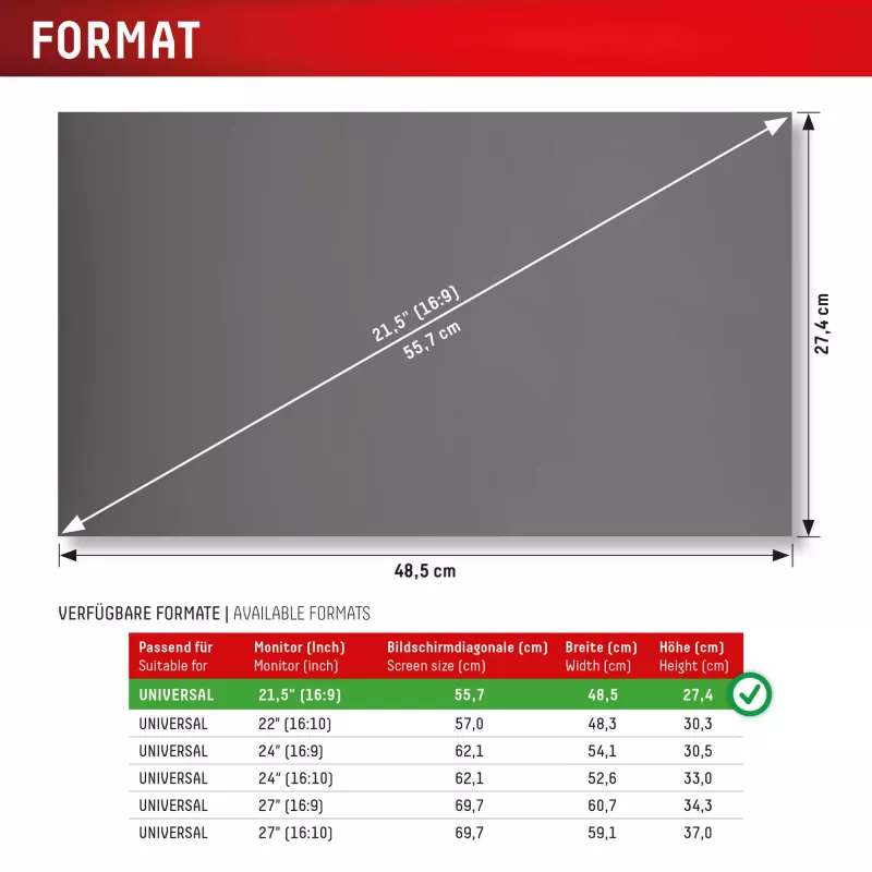 2-Wege-Blickschutzfilter Displex PRIVACY SAFE 21,5 Zoll 16:9 glänzend/matt