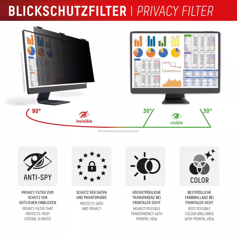 Displex PRIVACY SAFE abnehmbarer 2-Wege-Sichtschutzfilter für Desktop-Monitor 22'' (16:10)