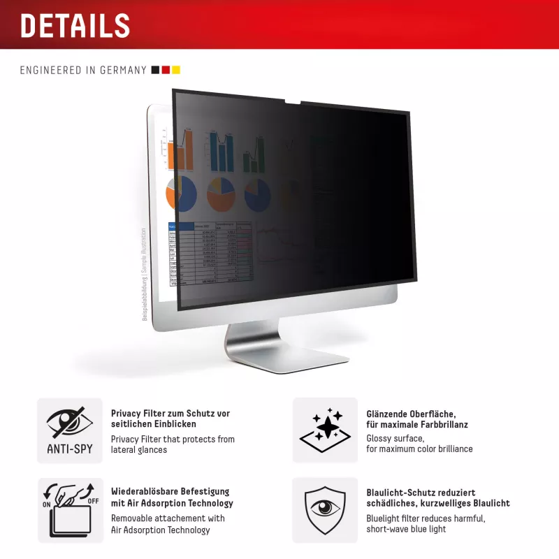 Displex PRIVACY SAFE abnehmbarer 2-Wege-Sichtschutzfilter für iMac 24 Zoll M1 (2021)/ M3 (2023)/ M4 (2024)