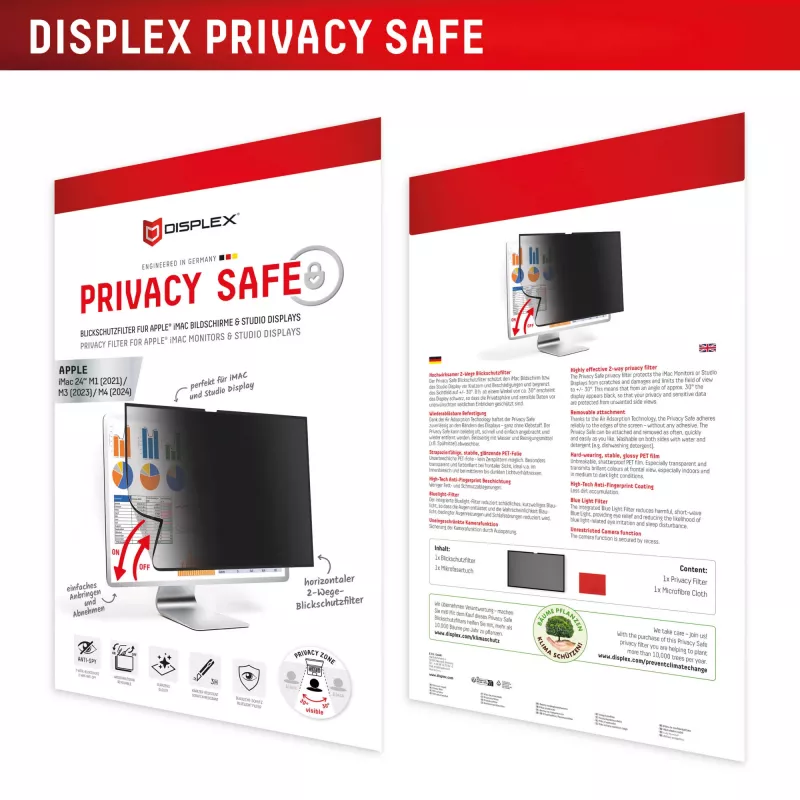 Displex PRIVACY SAFE abnehmbarer 2-Wege-Sichtschutzfilter für iMac 24 Zoll M1 (2021)/ M3 (2023)/ M4 (2024)