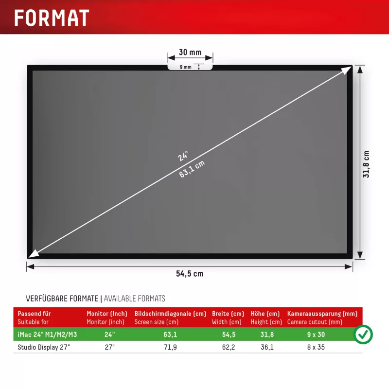 Displex PRIVACY SAFE abnehmbarer 2-Wege-Sichtschutzfilter für iMac 24 Zoll M1 (2021)/ M3 (2023)/ M4 (2024)