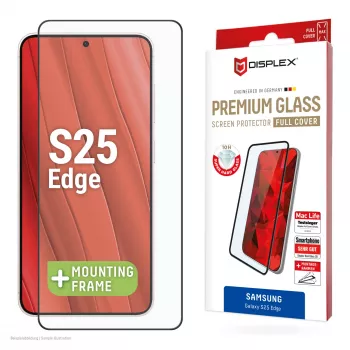 Displex Premium Displayschutzfolie (Full Cover, 10H) für Samsung Galaxy S25 Edge, Eco-Montagerahmen, Full Cover