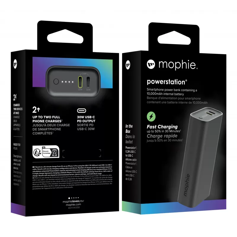 Powerbank mophie Powerstation 10000 mAh Schwarz 2 USB Type-C