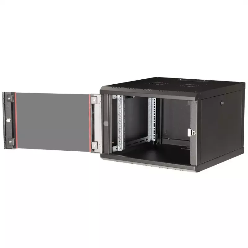 Wandmontiertes 19-Zoll-Rack-Gehäuse ROLINE Pro 7U 600x600 BxT, schwarz, Schlüsselschloss, IP20