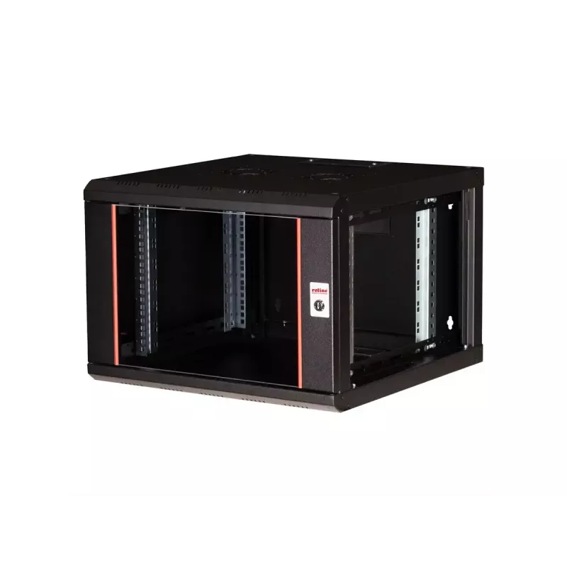 Wandmontiertes 19-Zoll-Rack-Gehäuse ROLINE Pro 7U 600x600 BxT, schwarz, Schlüsselschloss, IP20
