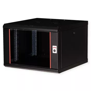 Wandmontiertes 19-Zoll-Rack-Gehäuse ROLINE Pro 7U 600x600 BxT, schwarz, Schlüsselschloss, IP20